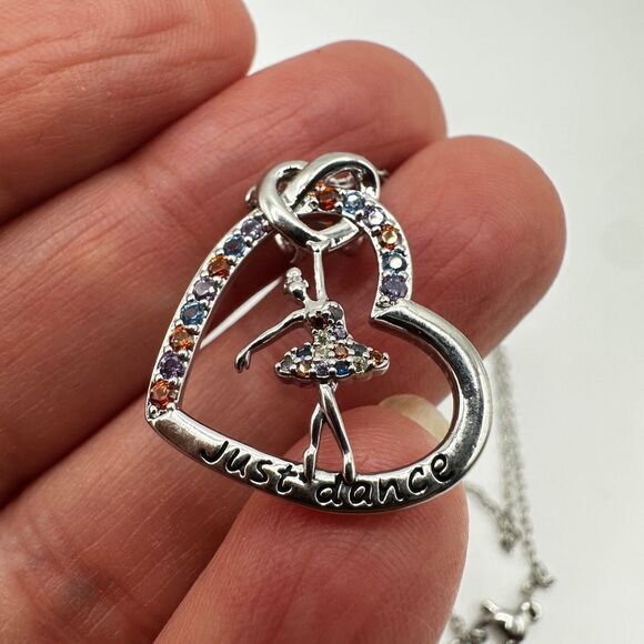 NIB Joycuff "Just dance" silver tone and rhinestone heart with dancer necklace! - Picture 3 of 9